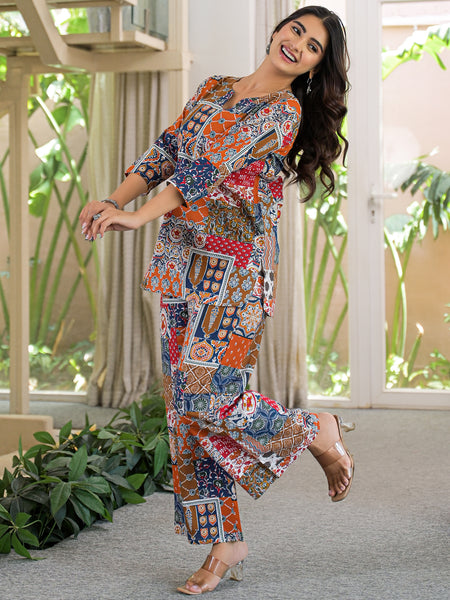 Multi-Color Patchwork Print Cotton Co-Ord Set
