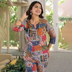 Multi-Color Patchwork Print Cotton Co-Ord Set