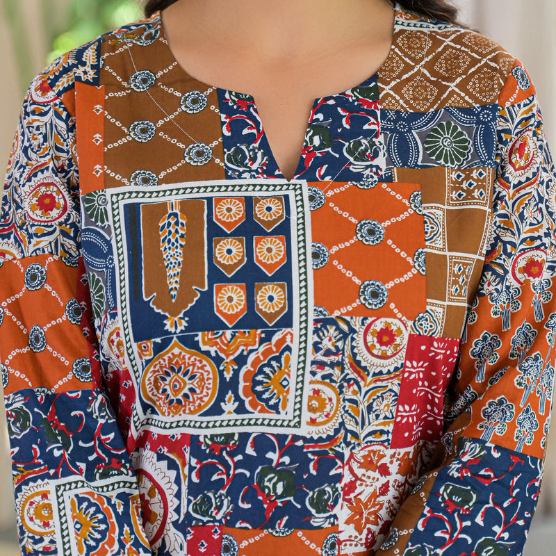 Multi-Color Patchwork Print Cotton Co-Ord Set