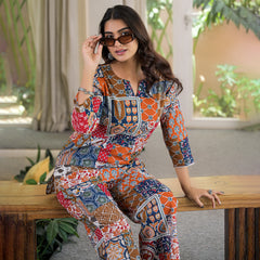 Multi-Color Patchwork Print Cotton Co-Ord Set