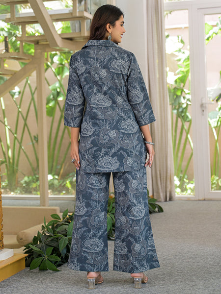 GrayFloral Printed Cotton Co-ord Set
