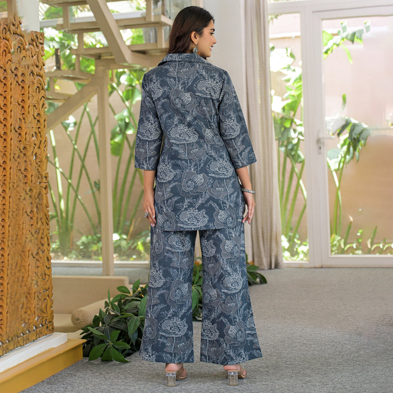 GrayFloral Printed Cotton Co-ord Set