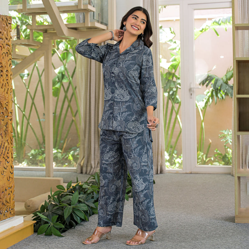 GrayFloral Printed Cotton Co-ord Set