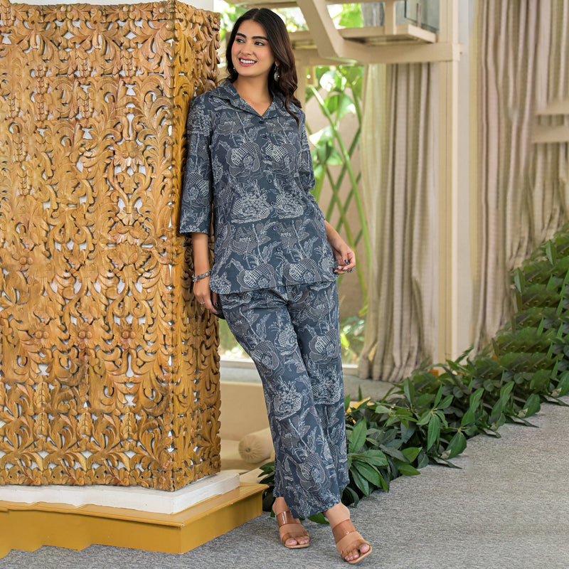 GrayFloral Printed Cotton Co-ord Set