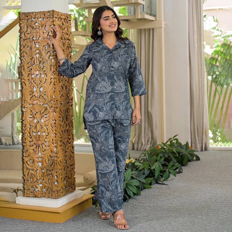 GrayFloral Printed Cotton Co-ord Set