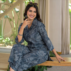 GrayFloral Printed Cotton Co-ord Set