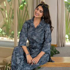 GrayFloral Printed Cotton Co-ord Set