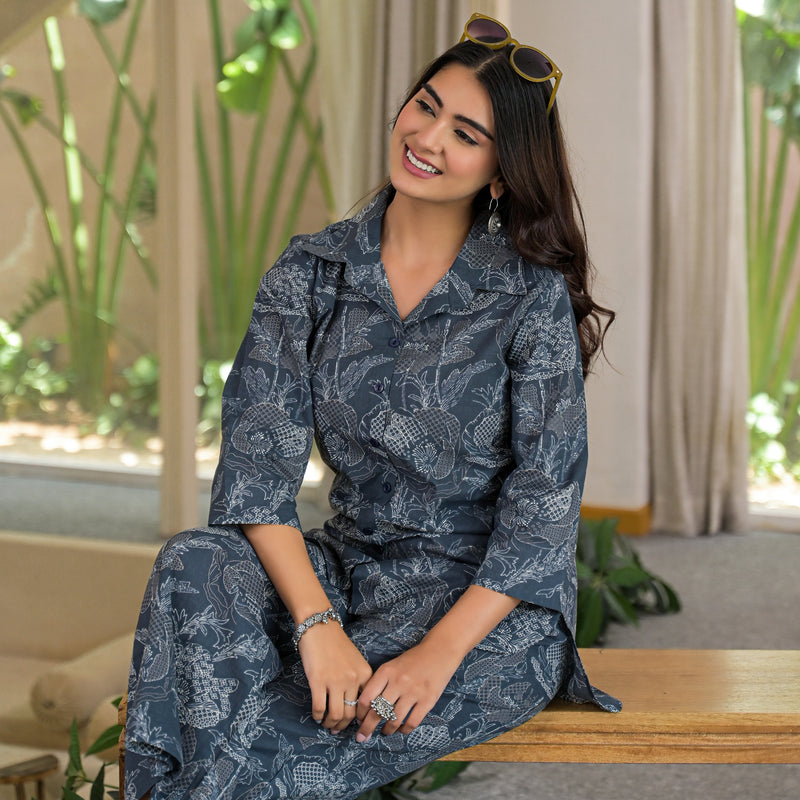 GrayFloral Printed Cotton Co-ord Set