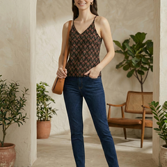 Floral Print Cotton Black Top