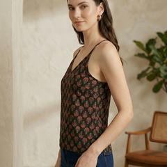 Floral Print Cotton Black Top