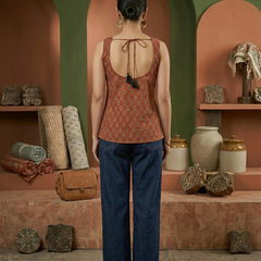 Floral Print Cotton Rust Brown Top