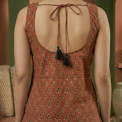 Floral Print Cotton Rust Brown Top