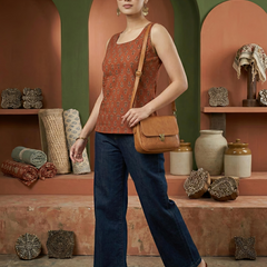 Floral Print Cotton Rust Brown Top