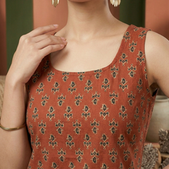 Floral Print Cotton Rust Brown Top