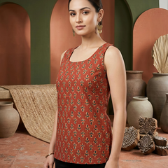 Floral Print Cotton Rust Brown Top