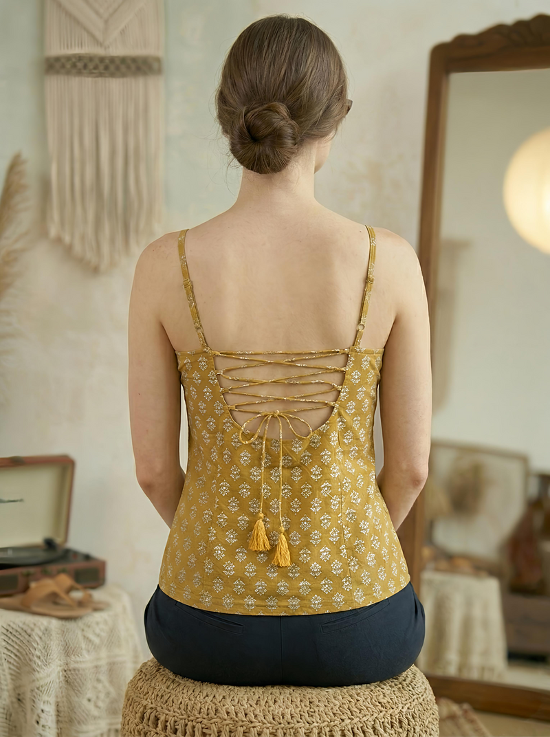 Floral Print Cotton Mustard Top