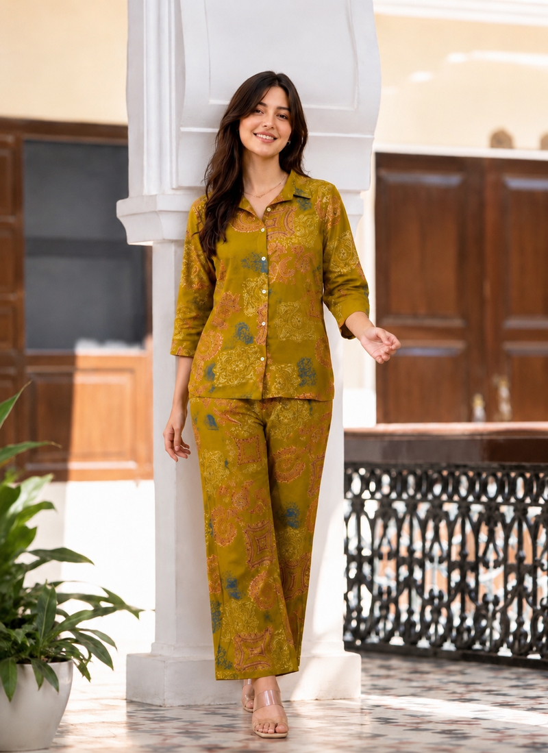 Mustard Co-Ord Set with Palazzo Pants