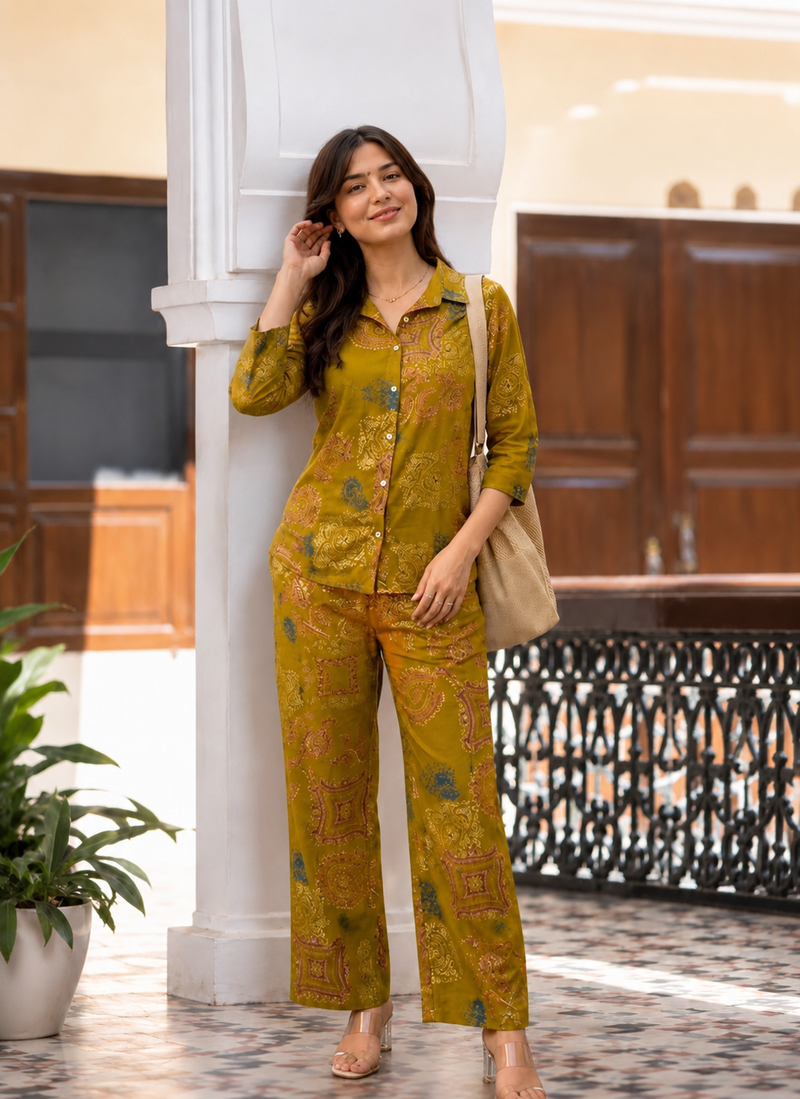 Mustard Co-Ord Set with Palazzo Pants