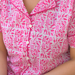 Pink Printed Cotton Nightwear Shorts Set for Woman
