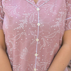 Peach Printed Cotton Nightwear Shorts Set