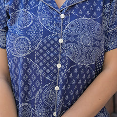 Blue Printed Cotton Nightwear Shorts Set