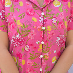 Pink Printed Cotton Nightwear Shorts Set for Woman