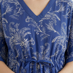 Cotton kaftan dress for woman blue print