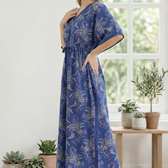 Blue cotton kaftan dress for woman
