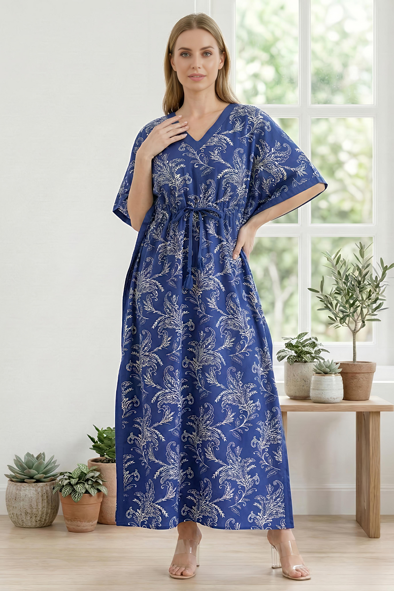 Woman wearing printed cotton kaftan