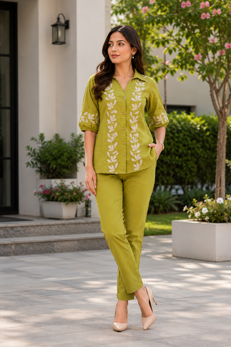 Embroidered Cotton Co-Ord Set For Women
