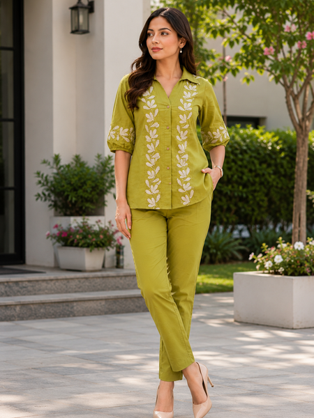 Embroidered Cotton Co-Ord Set For Women