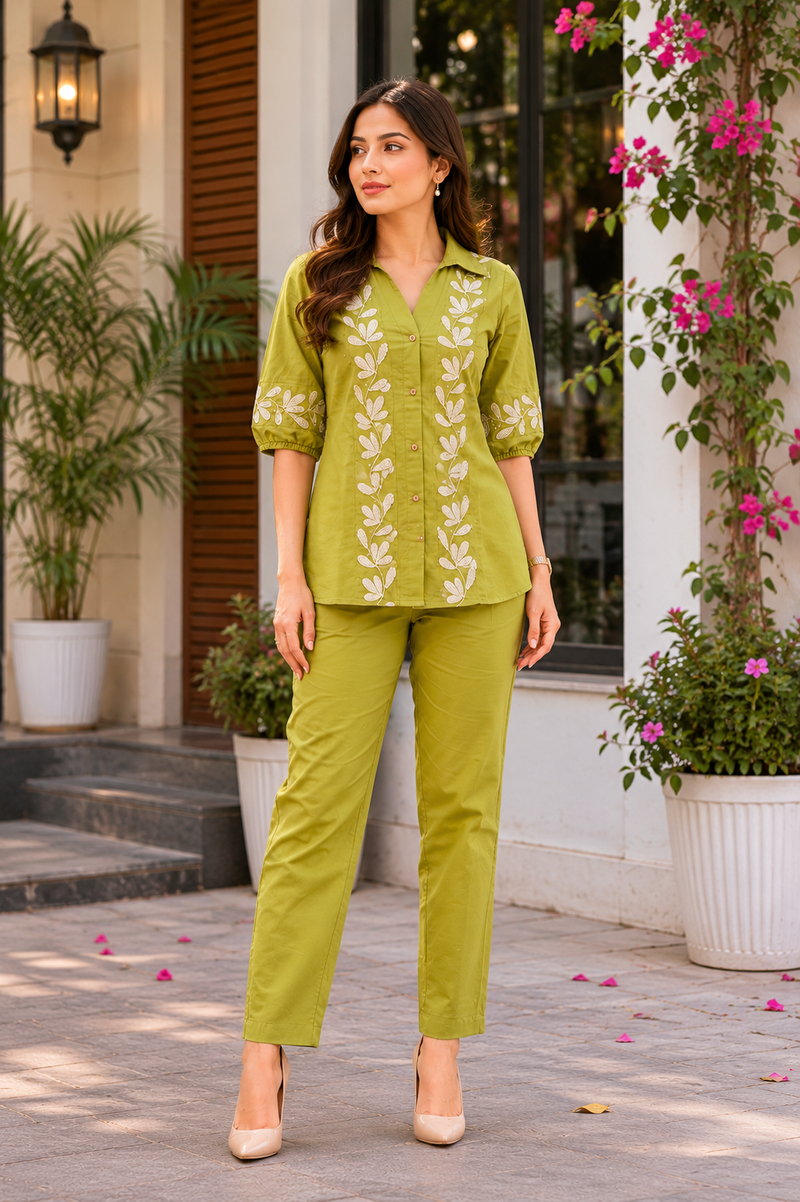 Embroidered Cotton Co-Ord Set For Women