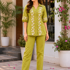 Embroidered Cotton Co-Ord Set For Women
