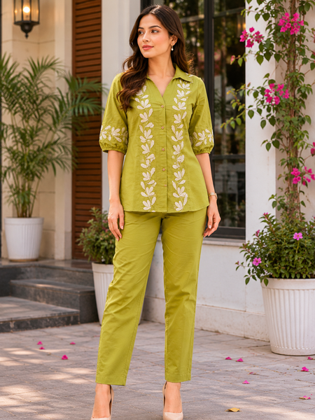 Embroidered Cotton Co-Ord Set For Women