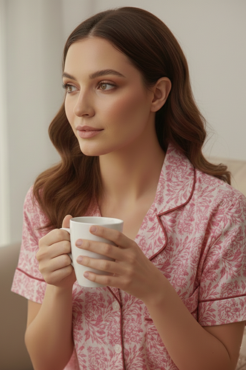 Cotton floral sleepwear shorts set woman