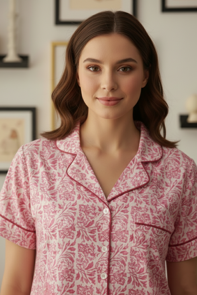 Printed cotton pajama shorts set for woman