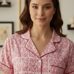 Printed cotton pajama shorts set for woman