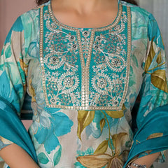 Floral Printed Embroidered Kurta Set with Dupatta