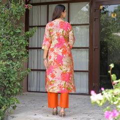 Floral Printed Embroidered Kurta Set with Dupatta