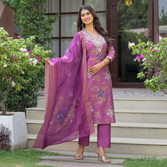 Festive Floral Printed Kurta Set with Dupatta