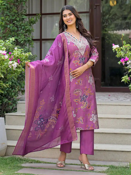 Festive Floral Printed Kurta Set with Dupatta
