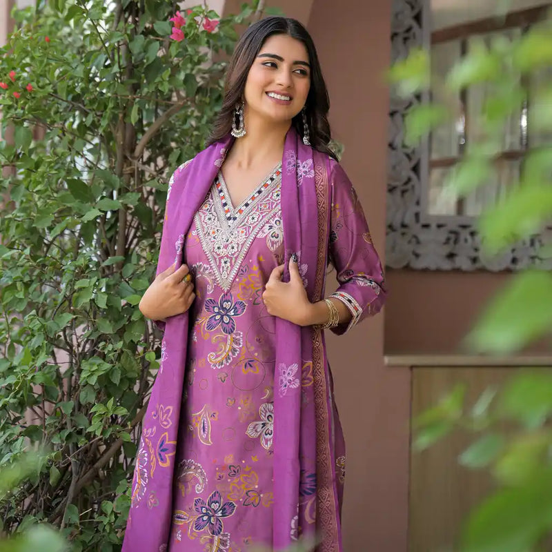 Festive Floral Printed Kurta Set with Dupatta
