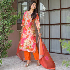 Floral Printed Embroidered Kurta Set with Dupatta