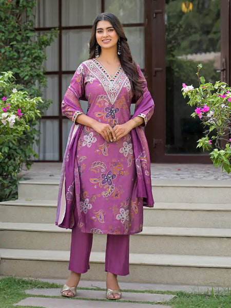 Festive Floral Printed Kurta Set with Dupatta