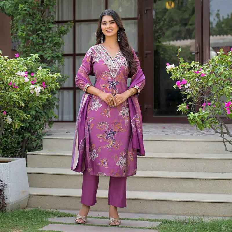 Festive Floral Printed Kurta Set with Dupatta