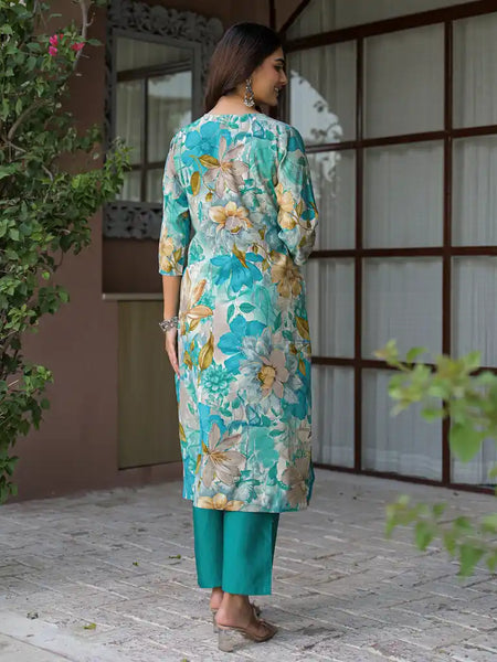 Floral Printed Embroidered Kurta Set with Dupatta
