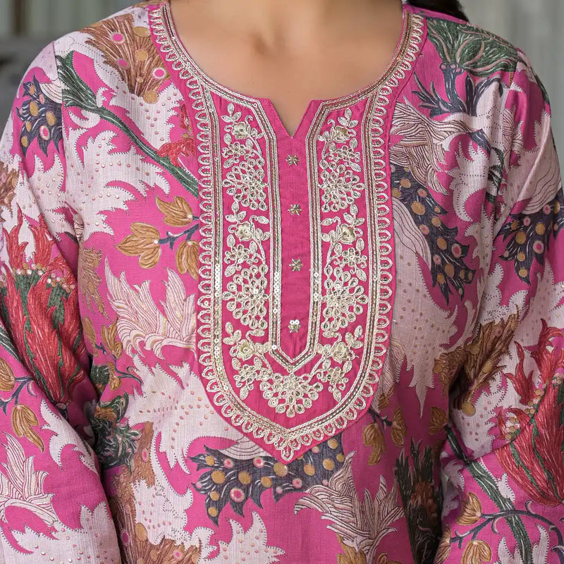Floral Printed Straight Kurta Set with Dupatta