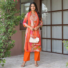 Floral Printed Embroidered Kurta Set with Dupatta