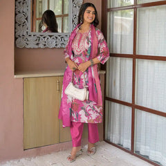 Floral Printed Straight Kurta Set with Dupatta