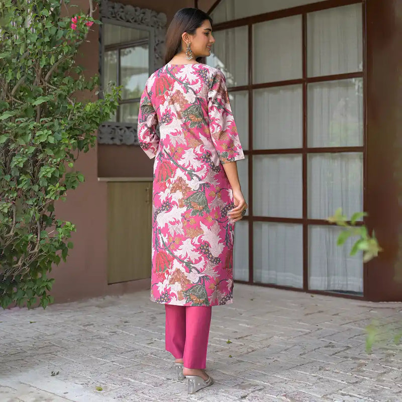 Floral Printed Straight Kurta Set with Dupatta